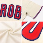 Maillot de baseball authentique en jersey côtelé orange-royal personnalisé crème rétro Maillot de baseball authentique en jersey côtelé orange-royal personnalisé crème rétro