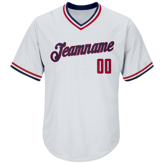 Maillot de baseball blanc, rouge et bleu marine, côtelé, authentique, rétro, personnalisé Maillot de baseball blanc, rouge et bleu marine, côtelé, authentique, rétro, personnalisé