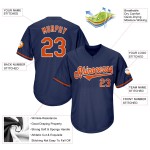 Maillot de baseball authentique, personnalisé, bleu marine, côtelé, rétro, orange et blanc Maillot de baseball authentique, personnalisé, bleu marine, côtelé, rétro, orange et blanc