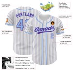 Maillot de baseball personnalisé à rayures fines violet blanc bleu clair authentique Maillot de baseball personnalisé à rayures fines violet blanc bleu clair authentique