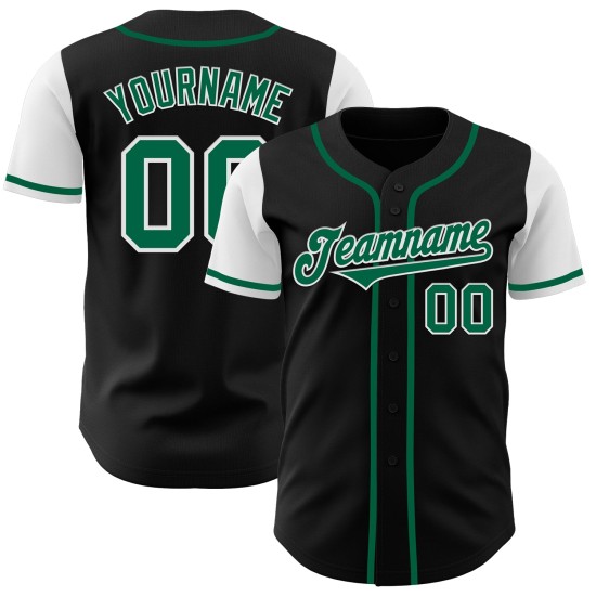 Maillot de baseball Kelly authentique noir, vert et blanc, personnalisé, bicolore Maillot de baseball Kelly authentique noir, vert et blanc, personnalisé, bicolore