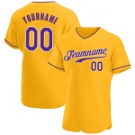 Maillot de baseball violet-blanc doré personnalisé authentique Maillot de baseball violet-blanc doré personnalisé authentique