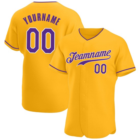 Maillot de baseball violet-blanc doré personnalisé authentique Maillot de baseball violet-blanc doré personnalisé authentique