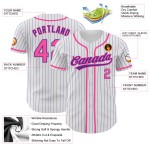Maillot de baseball personnalisé à rayures blanches, roses et violettes, authentique Maillot de baseball personnalisé à rayures blanches, roses et violettes, authentique