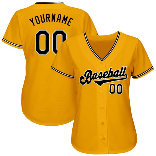 Maillot de baseball personnalisé authentique noir et blanc doré Maillot de baseball personnalisé authentique noir et blanc doré