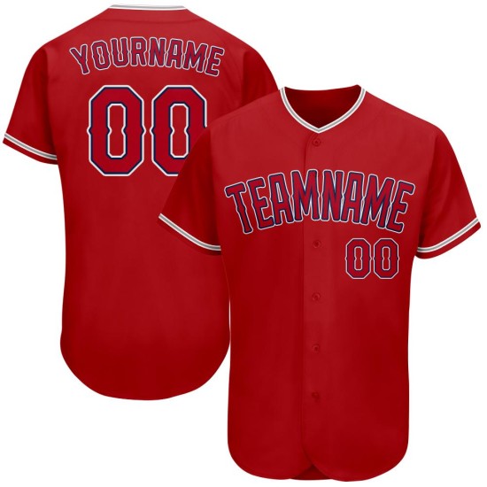 Maillot de baseball personnalisé authentique rouge et bleu marine Maillot de baseball personnalisé authentique rouge et bleu marine