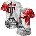 Maillot Tour Authentique Noir-Rouge Motif Personnalisé Design 3D Baseball Eiffel Blanc Maillot Tour Authentique Noir-Rouge Motif Personnalisé Design 3D Baseball Eiffel Blanc