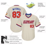 Maillot de baseball authentique en jersey côtelé orange-royal personnalisé crème rétro Maillot de baseball authentique en jersey côtelé orange-royal personnalisé crème rétro