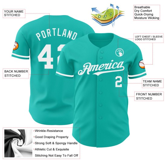 Maillot de baseball Aqua personnalisé blanc authentique Maillot de baseball Aqua personnalisé blanc authentique