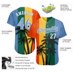 Maillot de baseball personnalisé bleu coco et blanc motif 3D arbres léger authentique motif vert hawaïen Kelly Maillot de baseball personnalisé bleu coco et blanc motif 3D arbres léger authentique motif vert hawaïen Kelly