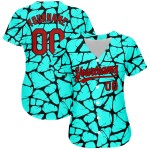 Maillot de baseball authentique rouge-noir 3D personnalisé avec motif bleu sarcelle Maillot de baseball authentique rouge-noir 3D personnalisé avec motif bleu sarcelle