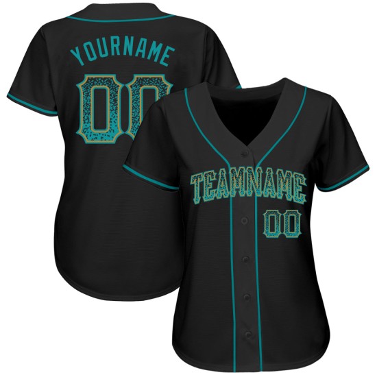 Maillot de baseball personnalisé Drift doré, noir sarcelle, authentique Maillot de baseball personnalisé Drift doré, noir sarcelle, authentique