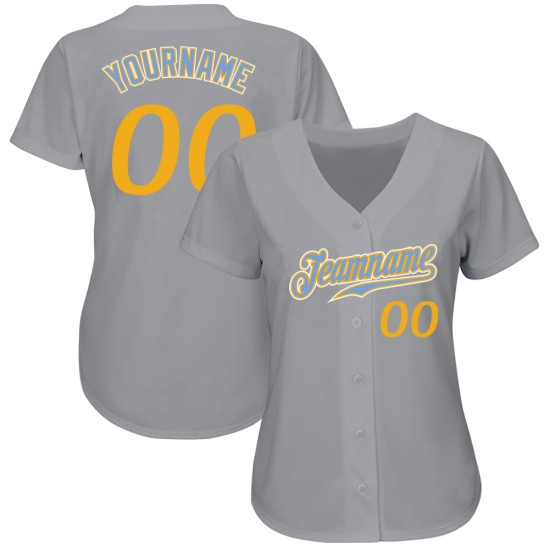 Maillot de baseball personnalisé gris bleu clair et doré Maillot de baseball personnalisé gris bleu clair et doré