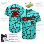 Maillot de baseball authentique rouge-noir 3D personnalisé avec motif bleu sarcelle Maillot de baseball authentique rouge-noir 3D personnalisé avec motif bleu sarcelle