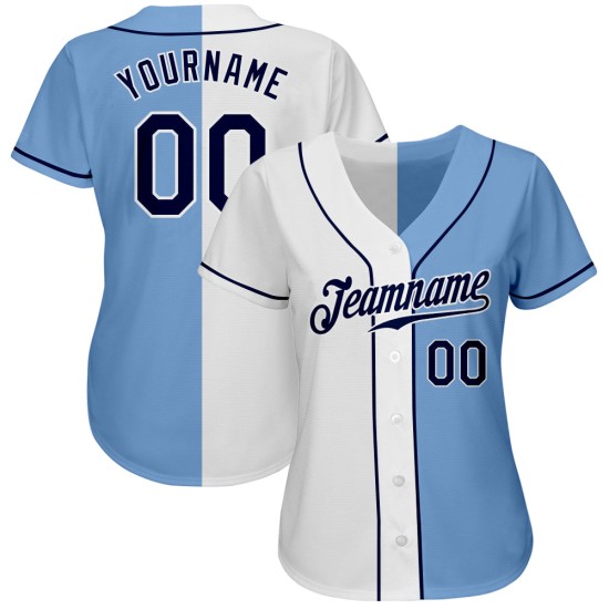 Maillot de baseball authentique bleu fendu personnalisé bleu marine-blanc léger mode Maillot de baseball authentique bleu fendu personnalisé bleu marine-blanc léger mode