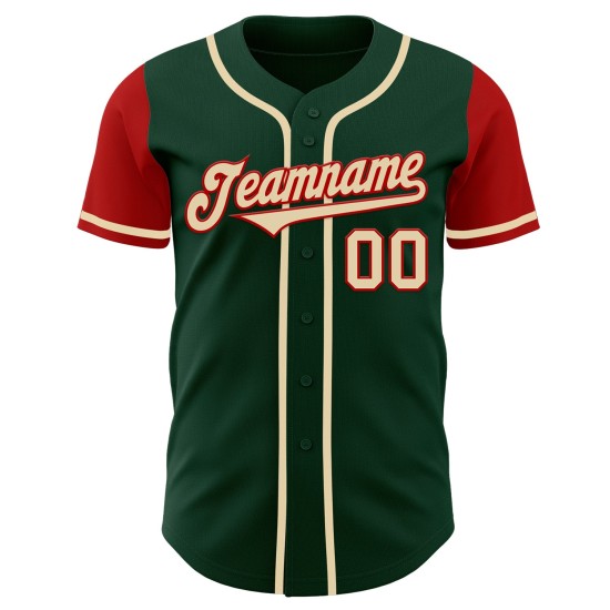 Maillot de baseball authentique personnalisé crème-rouge ton deux verts Maillot de baseball authentique personnalisé crème-rouge ton deux verts