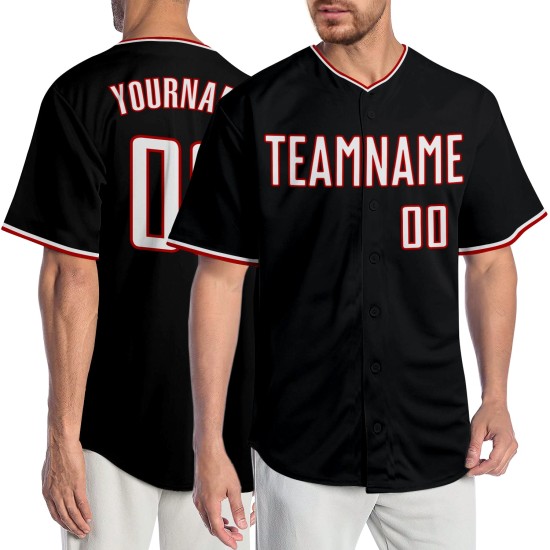 Maillot de baseball blanc-rouge noir authentique personnalisé Maillot de baseball blanc-rouge noir authentique personnalisé