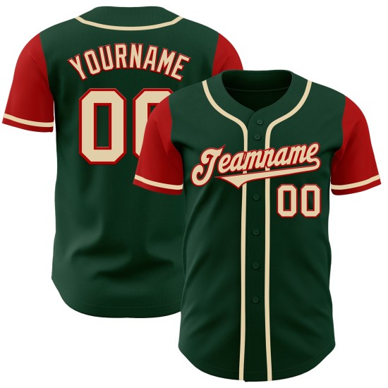 Maillot de baseball authentique personnalisé crème-rouge ton deux verts Maillot de baseball authentique personnalisé crème-rouge ton deux verts