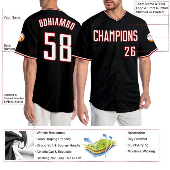 Maillot de baseball blanc-rouge noir authentique personnalisé Maillot de baseball blanc-rouge noir authentique personnalisé