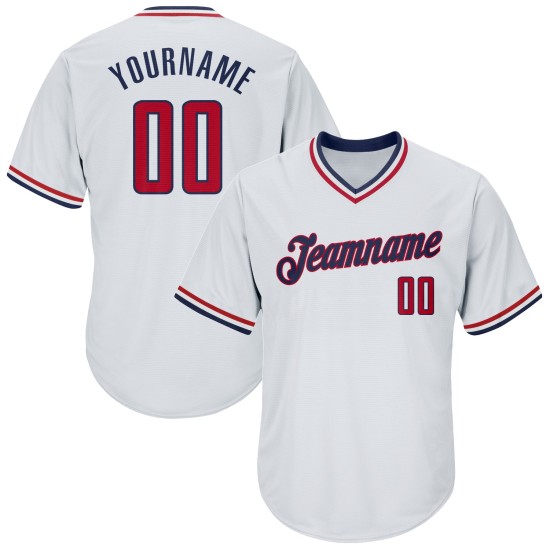 Maillot de baseball blanc, rouge et bleu marine, côtelé, authentique, rétro, personnalisé Maillot de baseball blanc, rouge et bleu marine, côtelé, authentique, rétro, personnalisé