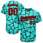 Maillot de baseball authentique rouge-noir 3D personnalisé avec motif bleu sarcelle Maillot de baseball authentique rouge-noir 3D personnalisé avec motif bleu sarcelle