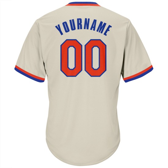 Maillot de baseball authentique en jersey côtelé orange-royal personnalisé crème rétro Maillot de baseball authentique en jersey côtelé orange-royal personnalisé crème rétro