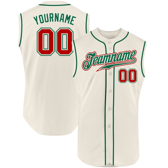 Maillot de baseball authentique vert, rouge et crème Kelly, sans manches Maillot de baseball authentique vert, rouge et crème Kelly, sans manches