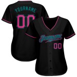 Maillot de baseball noir authentique, rose et bleu sarcelle, personnalisé Maillot de baseball noir authentique, rose et bleu sarcelle, personnalisé