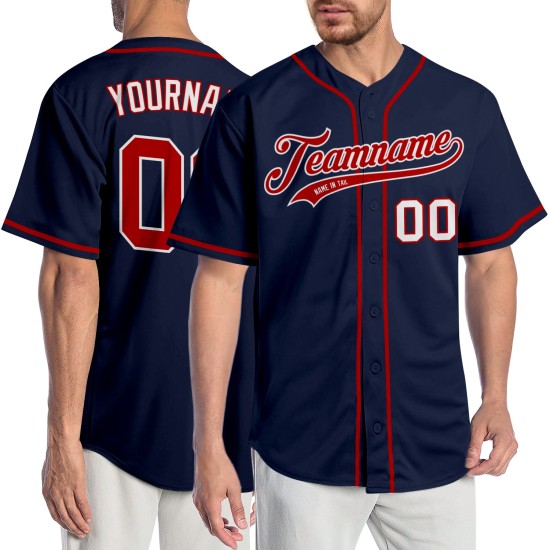 Maillot de baseball authentique personnalisé rouge-blanc bleu marine Maillot de baseball authentique personnalisé rouge-blanc bleu marine
