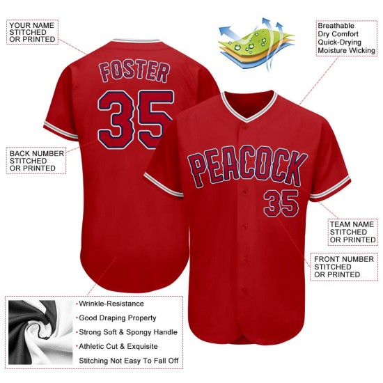 Maillot de baseball personnalisé authentique rouge et bleu marine Maillot de baseball personnalisé authentique rouge et bleu marine
