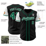 Maillot de baseball Kelly authentique noir, vert et blanc, personnalisé, bicolore Maillot de baseball Kelly authentique noir, vert et blanc, personnalisé, bicolore