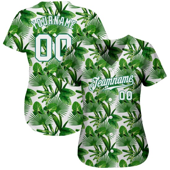 Maillot de baseball Palm 3D Kelly, design authentique, motif personnalisé, feuilles tropicales, vert, blanc-Kelly Maillot de baseball Palm 3D Kelly, design authentique, motif personnalisé, feuilles tropicales, vert, blanc-Kelly