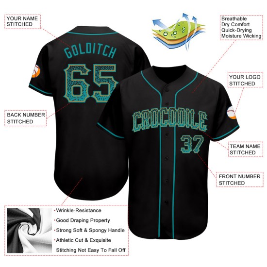 Maillot de baseball personnalisé Drift doré, noir sarcelle, authentique Maillot de baseball personnalisé Drift doré, noir sarcelle, authentique