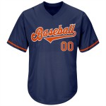 Maillot de baseball authentique, personnalisé, bleu marine, côtelé, rétro, orange et blanc Maillot de baseball authentique, personnalisé, bleu marine, côtelé, rétro, orange et blanc