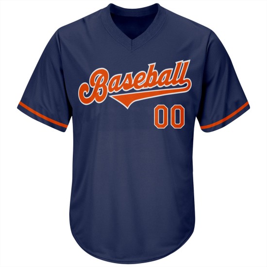 Maillot de baseball authentique, personnalisé, bleu marine, côtelé, rétro, orange et blanc Maillot de baseball authentique, personnalisé, bleu marine, côtelé, rétro, orange et blanc