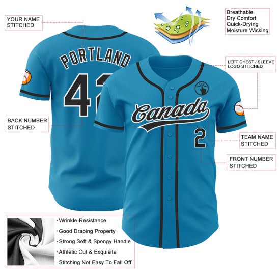 Maillot de baseball personnalisé bleu noir et blanc Panther authentique Maillot de baseball personnalisé bleu noir et blanc Panther authentique