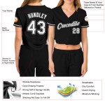 Maillot de baseball court personnalisé en jersey noir à col en V pour femme, blanc et gris Maillot de baseball court personnalisé en jersey noir à col en V pour femme, blanc et gris