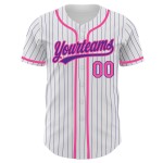 Maillot de baseball personnalisé à rayures blanches, roses et violettes, authentique Maillot de baseball personnalisé à rayures blanches, roses et violettes, authentique