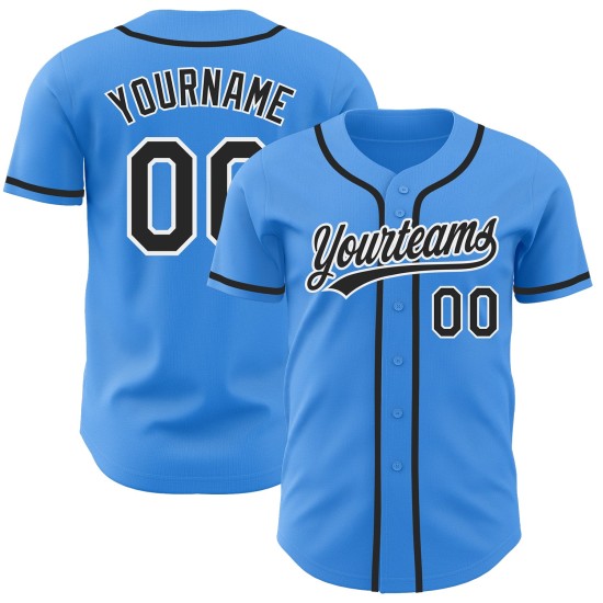 Maillot de baseball électrique personnalisé noir-blanc bleu authentique Maillot de baseball électrique personnalisé noir-blanc bleu authentique