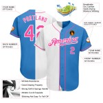Maillot de baseball rose-blanc fendu personnalisé bleu poudre mode authentique Maillot de baseball rose-blanc fendu personnalisé bleu poudre mode authentique