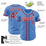 Maillot de baseball personnalisé authentique rouge-blanc bleu poudre Maillot de baseball personnalisé authentique rouge-blanc bleu poudre
