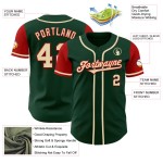 Maillot de baseball authentique personnalisé crème-rouge ton deux verts Maillot de baseball authentique personnalisé crème-rouge ton deux verts