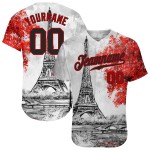 Maillot Tour Authentique Noir-Rouge Motif Personnalisé Design 3D Baseball Eiffel Blanc Maillot Tour Authentique Noir-Rouge Motif Personnalisé Design 3D Baseball Eiffel Blanc