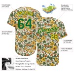 Maillot de baseball 3D personnalisé à motif blanc authentique Kelly vert-or avec fleurs Maillot de baseball 3D personnalisé à motif blanc authentique Kelly vert-or avec fleurs
