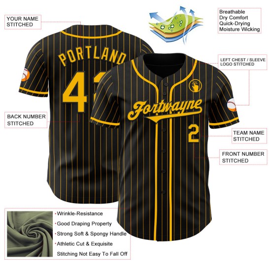 Maillot de baseball authentique à rayures noires et dorées Maillot de baseball authentique à rayures noires et dorées