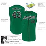 Maillot de baseball authentique noir et blanc Kelly personnalisé sans manches vert Maillot de baseball authentique noir et blanc Kelly personnalisé sans manches vert