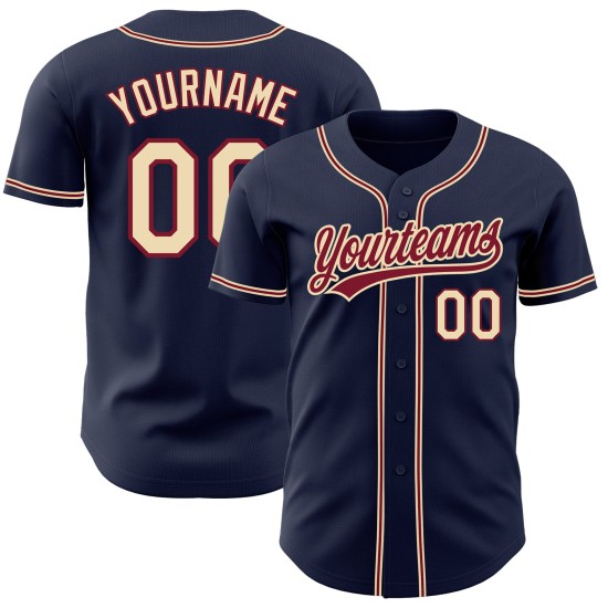 Maillot de baseball personnalisé authentique bleu marine City crème-cramoisi Maillot de baseball personnalisé authentique bleu marine City crème-cramoisi