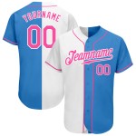 Maillot de baseball rose-blanc fendu personnalisé bleu poudre mode authentique Maillot de baseball rose-blanc fendu personnalisé bleu poudre mode authentique
