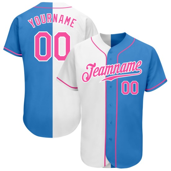Maillot de baseball rose-blanc fendu personnalisé bleu poudre mode authentique Maillot de baseball rose-blanc fendu personnalisé bleu poudre mode authentique