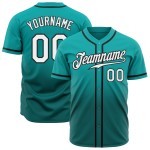 Maillot de baseball authentique et personnalisé, couleur Aqua Fade, blanc et bleu sarcelle Maillot de baseball authentique et personnalisé, couleur Aqua Fade, blanc et bleu sarcelle